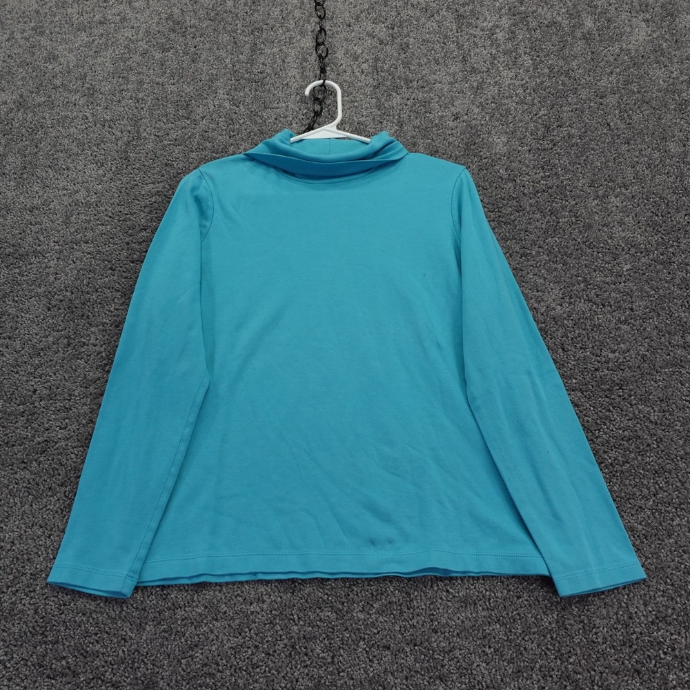 Lands End Turtleneck Womens Medium Blue Supima Cotton Long Sleeve Solid Top